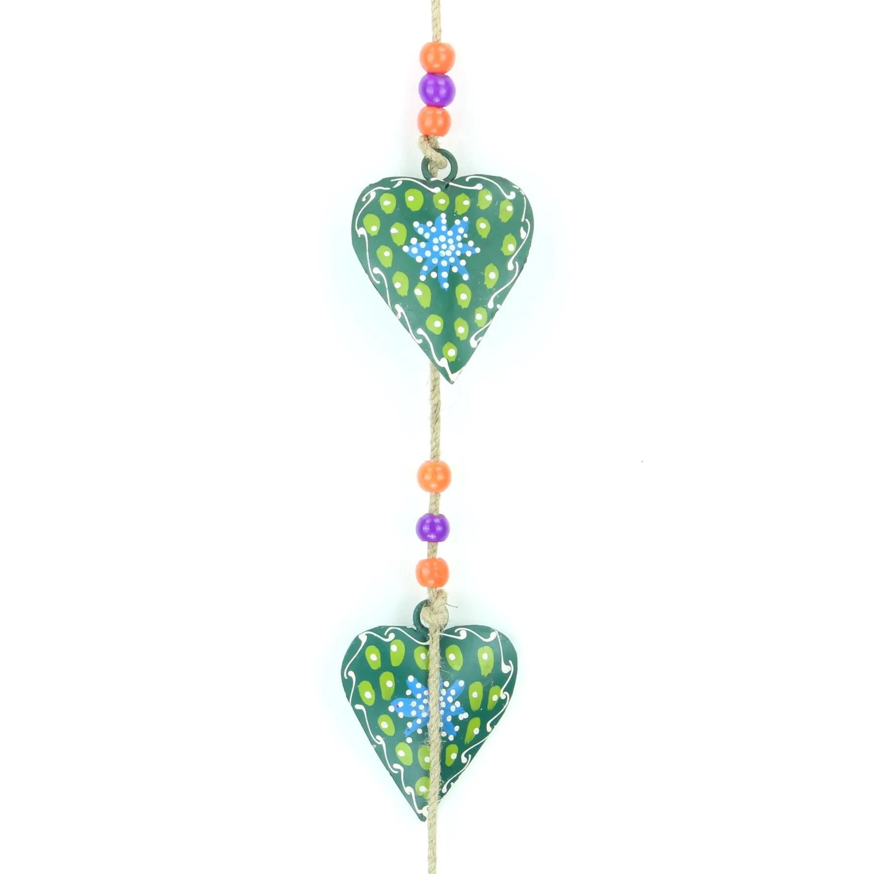 Hanging Mobile Decoration String of Hearts - Green - Sand String