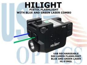 HILIGHT, HL-P3BGL, PISTOL FLASHLIGHT WITH BLUE AND GREEN LASER COMBO