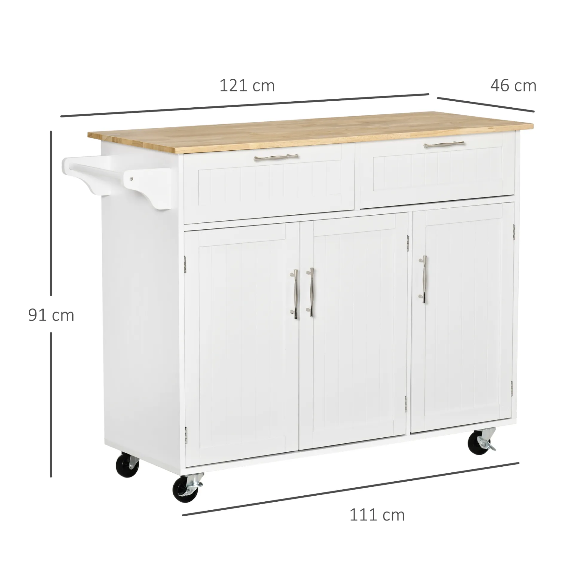 HOMCOM Kitchen Island Utility Cart: Multi-Storage with Drawers & Cabinets, Sleek White Design