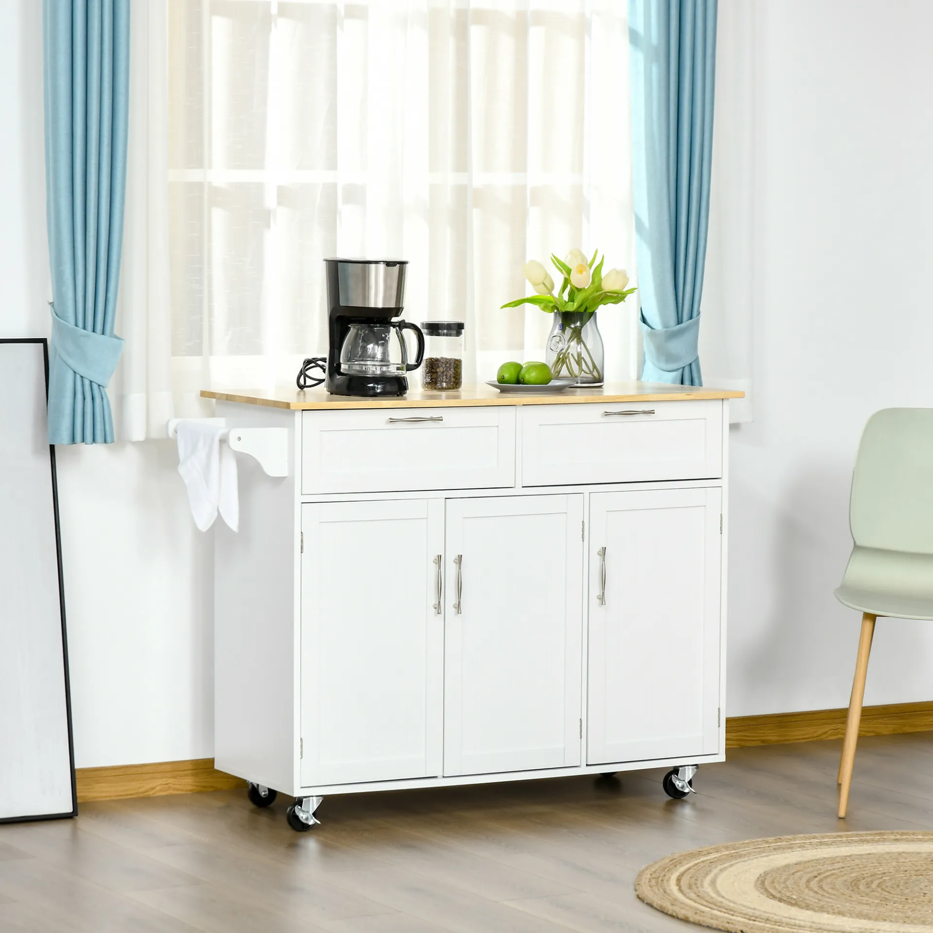 HOMCOM Kitchen Island Utility Cart: Multi-Storage with Drawers & Cabinets, Sleek White Design