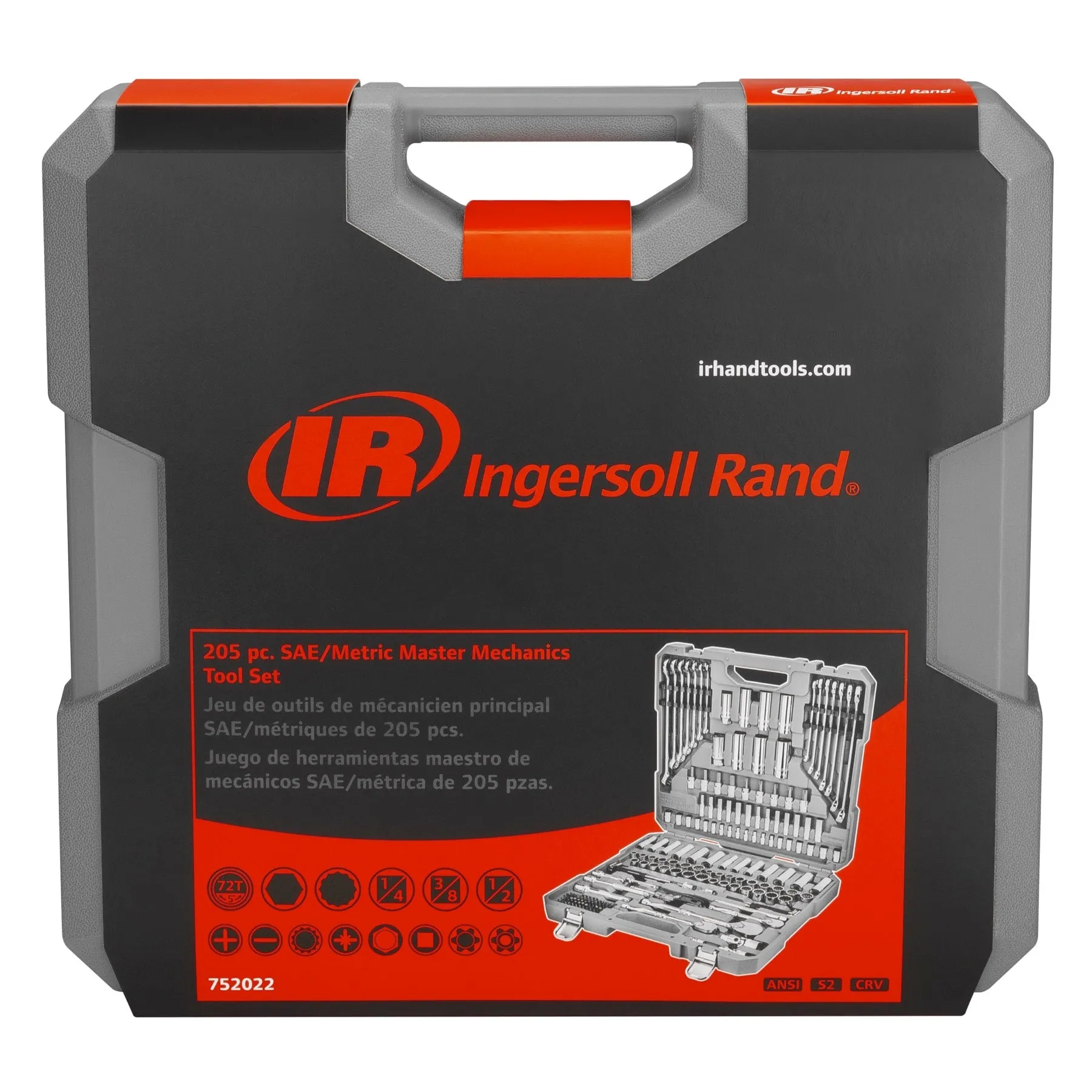 INGERSOLL RAND 205 Piece SAE/Metric Master Mechanics Tool Set