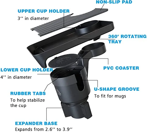 ITEM# 0043   Master Show Cup Holder Tray for Car Cup Holder Expander with Detachable Tray Table Car Drink Holders Compatible with Yeti 20/26/30 oz Hydro Flasks 32/40 oz Camelbak 32/40 oz (Watch Video)