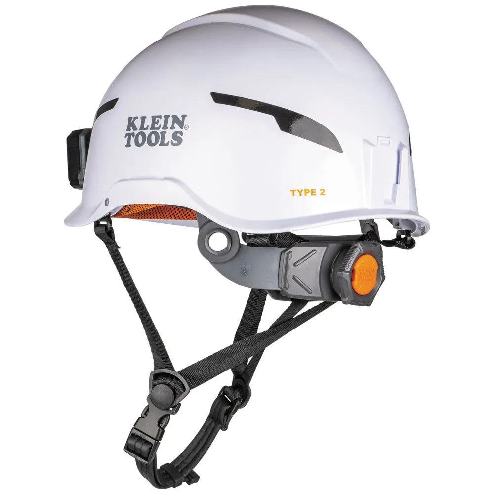 Klein 60525 Safety Helmet, Type-2, Non-Vented Class E, with Rechargeable Headlamp