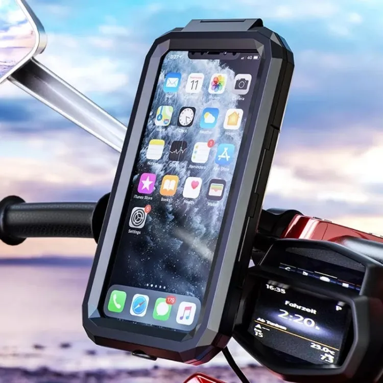 M18L-A2 Motorcycle / Bicycle Rearview Mirror Wireless Charging Waterproof Box Mobile Phone Holder