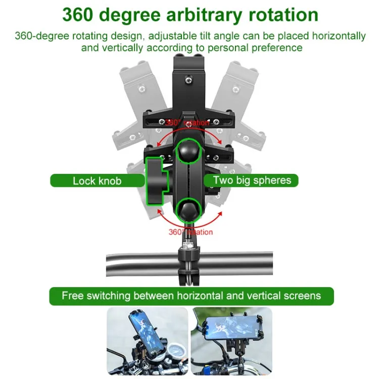 M8 Bolt Ball-Head Motorcycle Multi-function Eight-jaw Aluminum Phone Navigation Bracket with Anti-theft Knobs