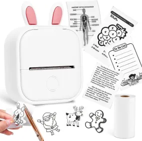 Mini Printer T02 Bluetooth Inkless Instant Photo Printer, Small Thermal Pocket Sticker Printer, Portable Mobile Phone Picture Printer, for Kids Birthday, Children, White