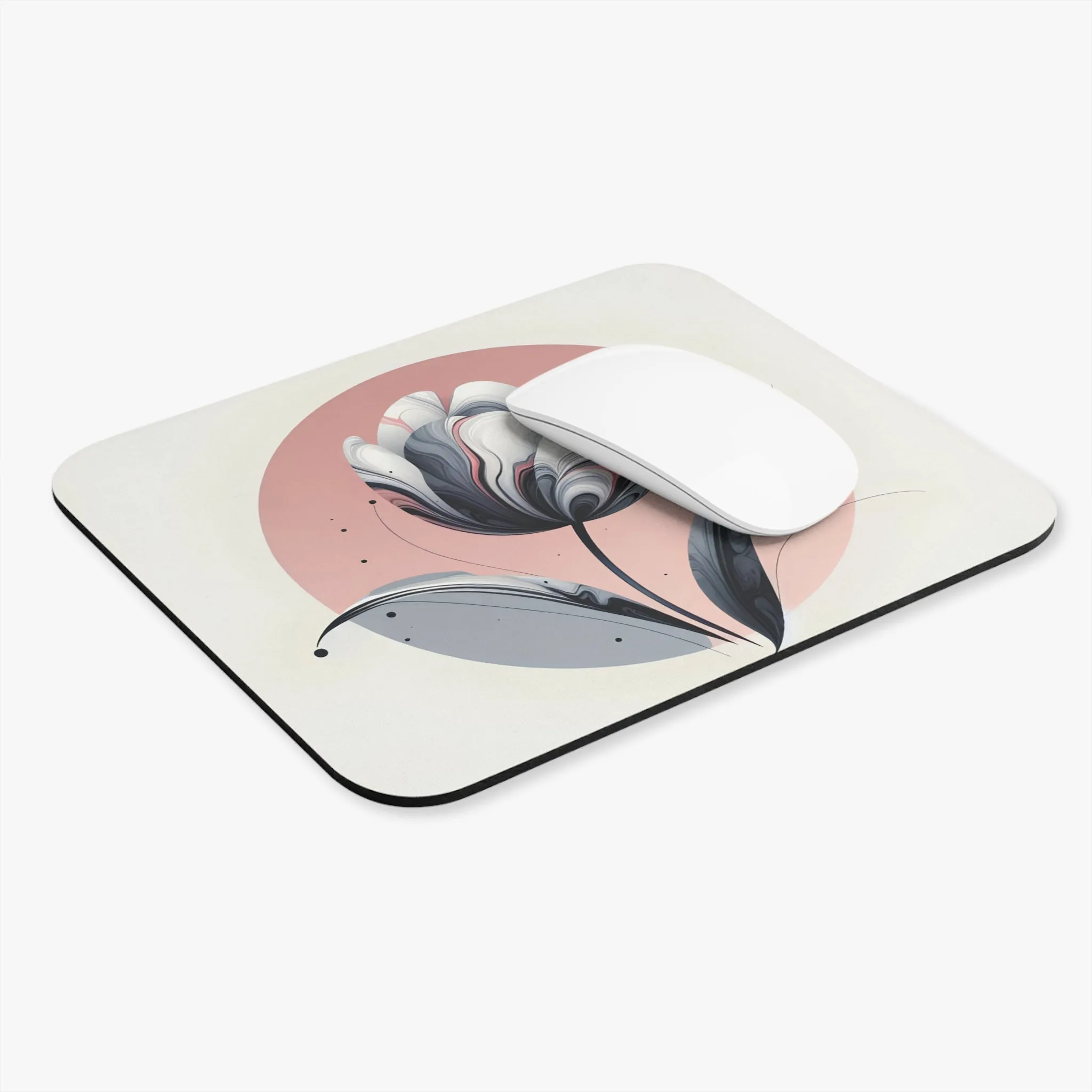 Minimal design of a tulip with marbling pattern Mouse Pad (Rectangle)