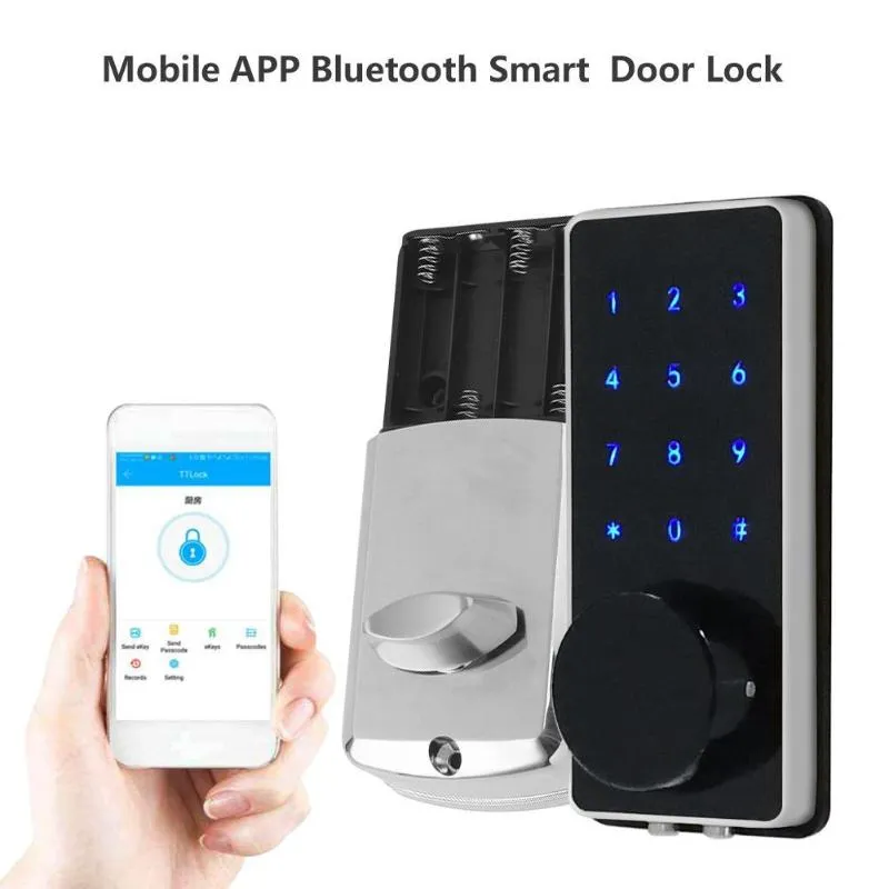 Mobile Phone APP Bluetooth WiFi Wireless Smart Electronic Door Lock Touchscreen Password Lock Safety Door Handle with 2 Key