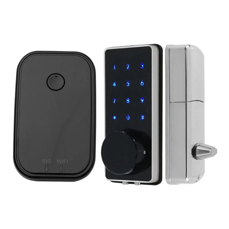 Mobile Phone APP Bluetooth WiFi Wireless Smart Electronic Door Lock Touchscreen Password Lock Safety Door Handle with 2 Key