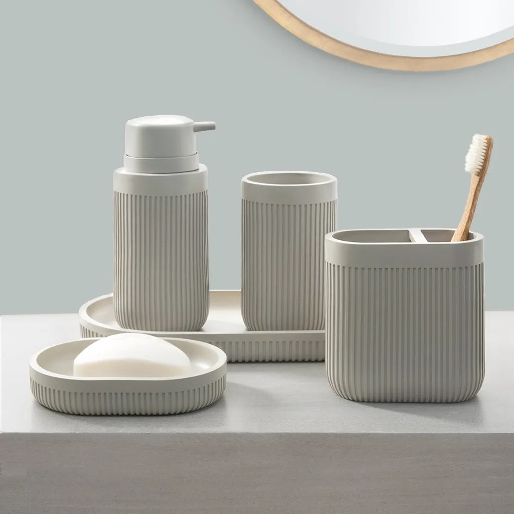 Modern Ribbed Taupe Bath Accessories, Toothbrush Holder 