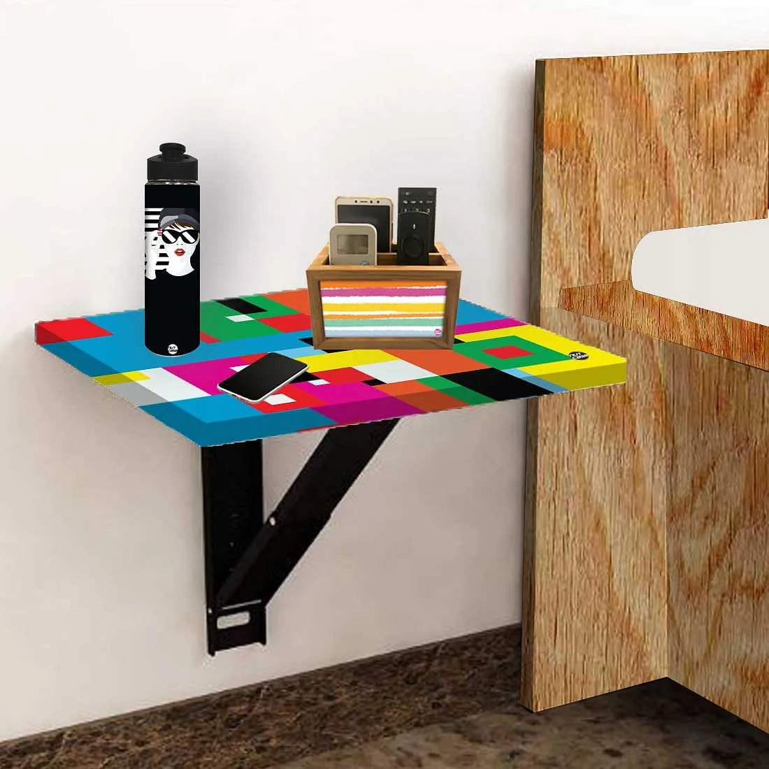 Nutcase Wall Mounted Bedside Table Air Tables-Colorful Pattern