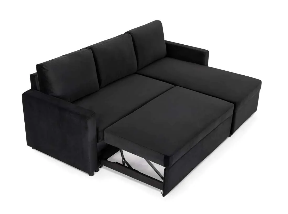 Oliver 3 Seater Reversible Chaise Sofa Bed - Black Velvet