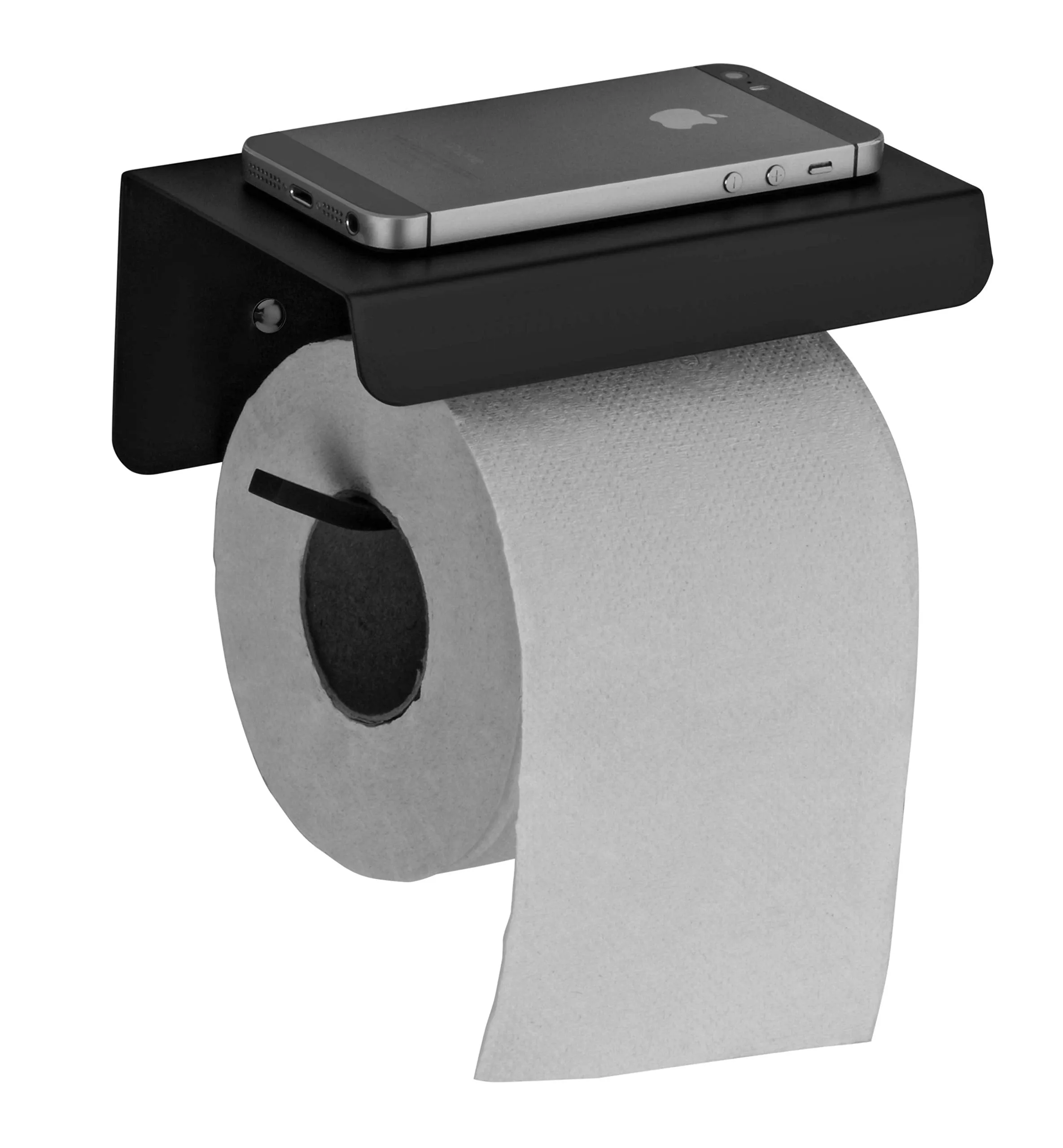 Plantex Platinum 304 Grade Stainless Steel Toilet Paper Holder with Mobile Phone Stand/Tissue roll holder self adhesive - Bathroom Accessories (Matt Black)