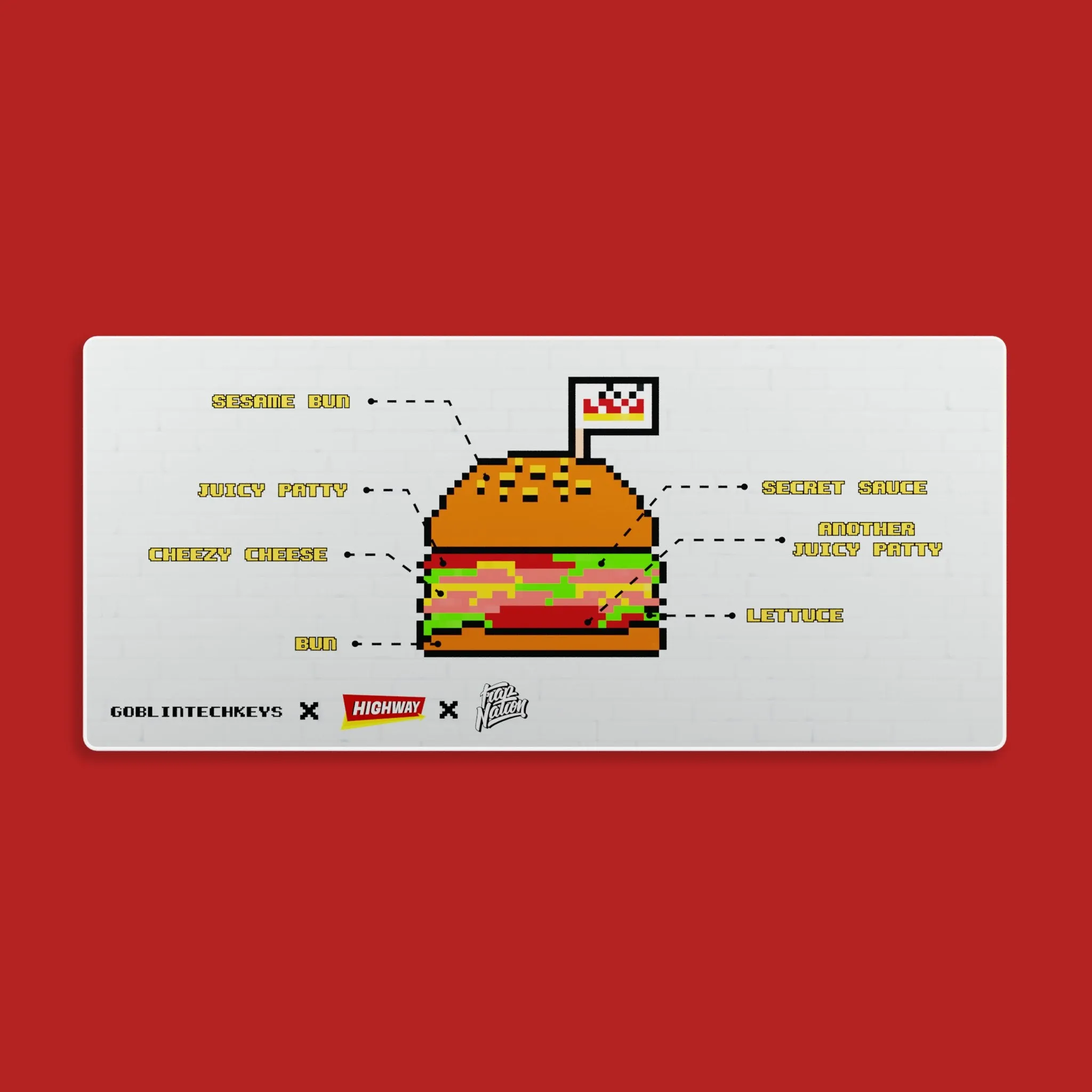 [Ready Stock] Goblintechkeys x Highway Cafe x Trap Nation Deskmat XL - Highway Cafe Pixelated Burger