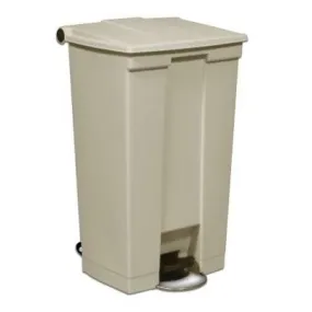 RUBBERMAID RECTANGULAR PLASTIC STEP ON TRASH CAN - BEIGE 23 GAL