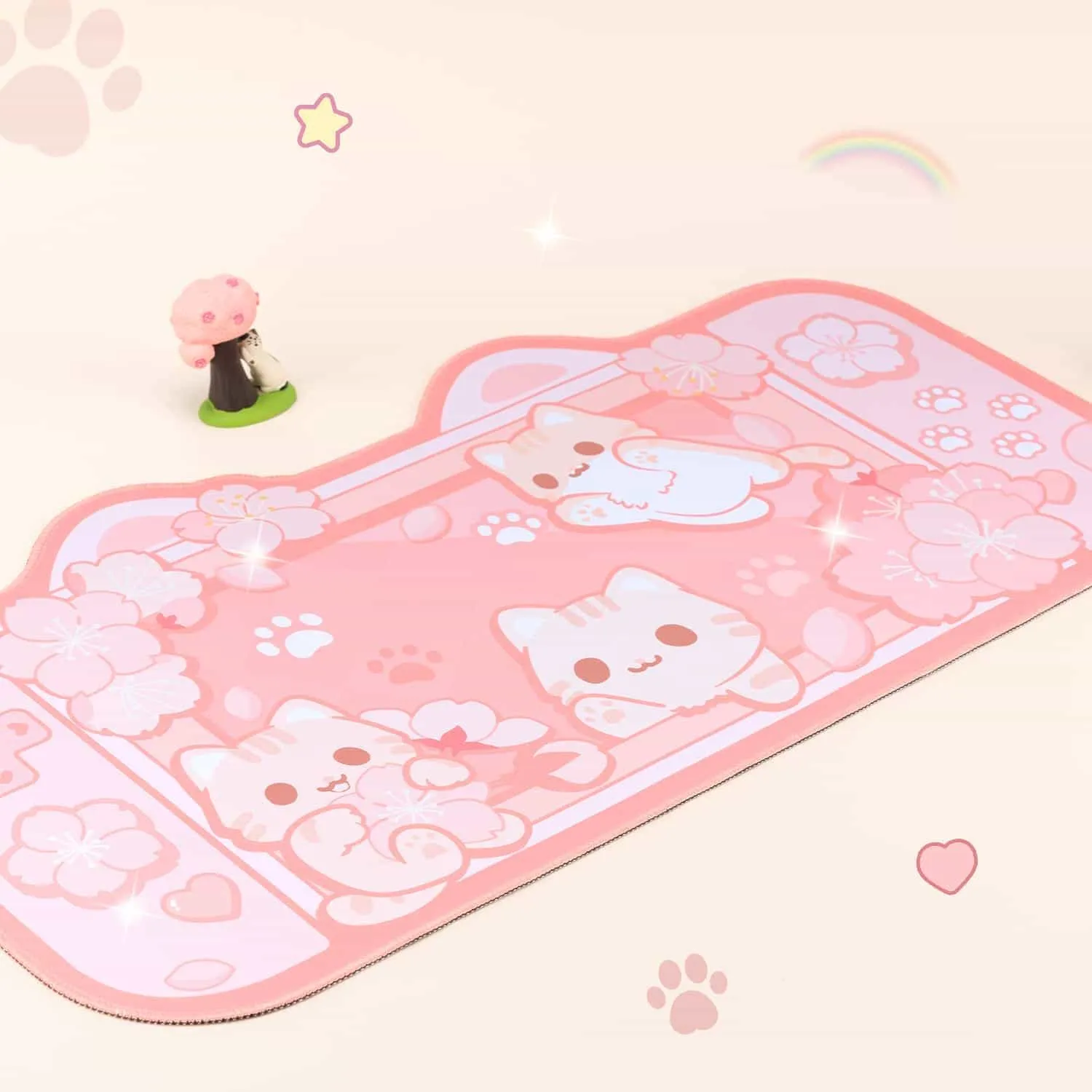 Sakura Cat Mousepad - Kawaii Desk Mat Mouse Pad with Wrist Support