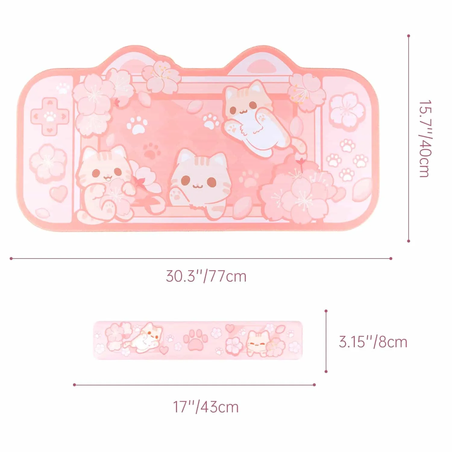 Sakura Cat Mousepad - Kawaii Desk Mat Mouse Pad with Wrist Support