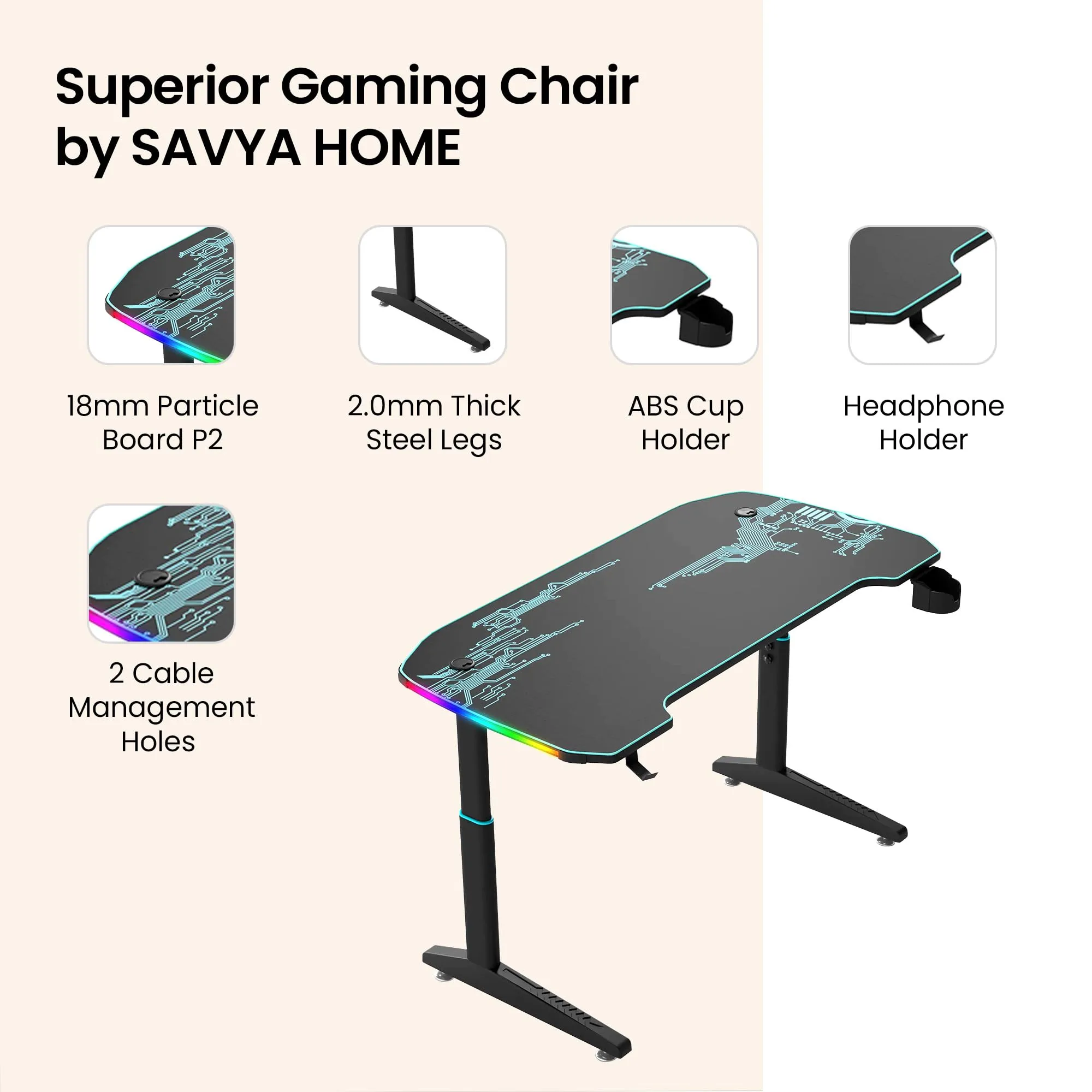 SAVYA HOME Electric Height Adjustable Gaming Desk for Office, Study|Laptop Computer Desk Table, Sit & Stand Desk Ideal for Home, Office, Gaming Setups with Free Mouse Pad (140 * 60*(63-98), Black