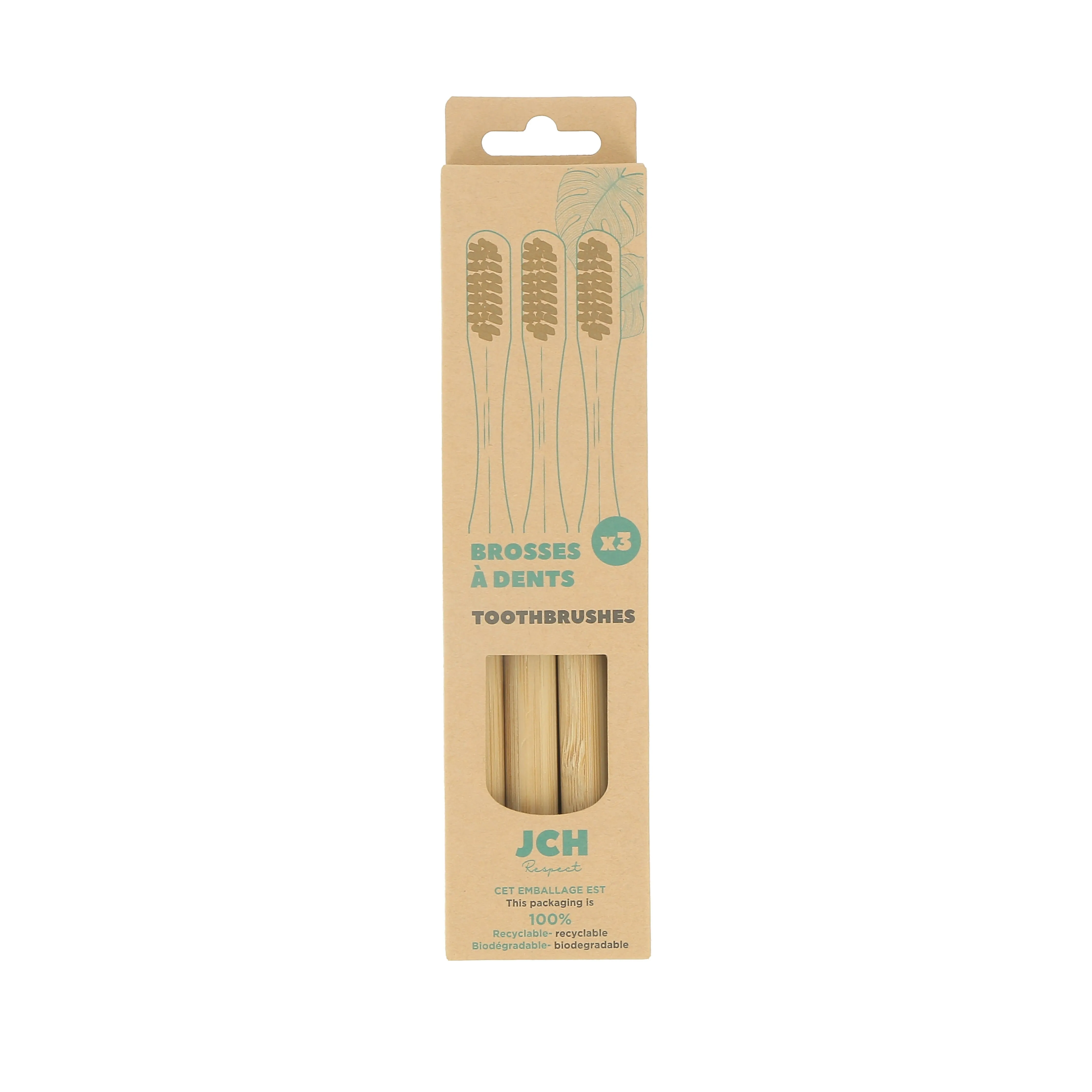 Set of 3 Toothbrushes with polyamide and bamboo bristles