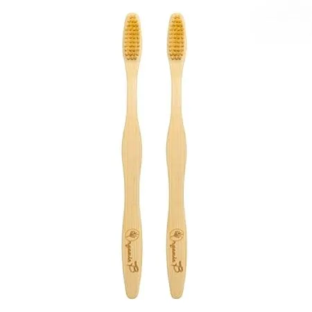 Soft Pointed Bristles from Castor Oil Pure Mao Bamboo Toothbrush | Beige Pack of 2