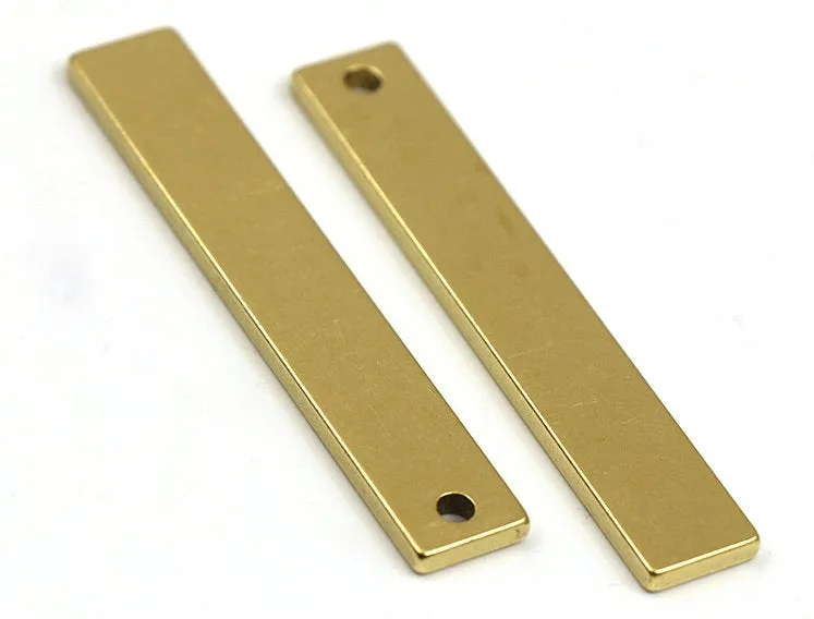 Solid Brass Bar Bead Plate Flat Rectangle Front Drilled Hole 60mm 2-3/8 inch Charm Pendant Blank Earrings Leathercraft Wholesale Bulk Lot