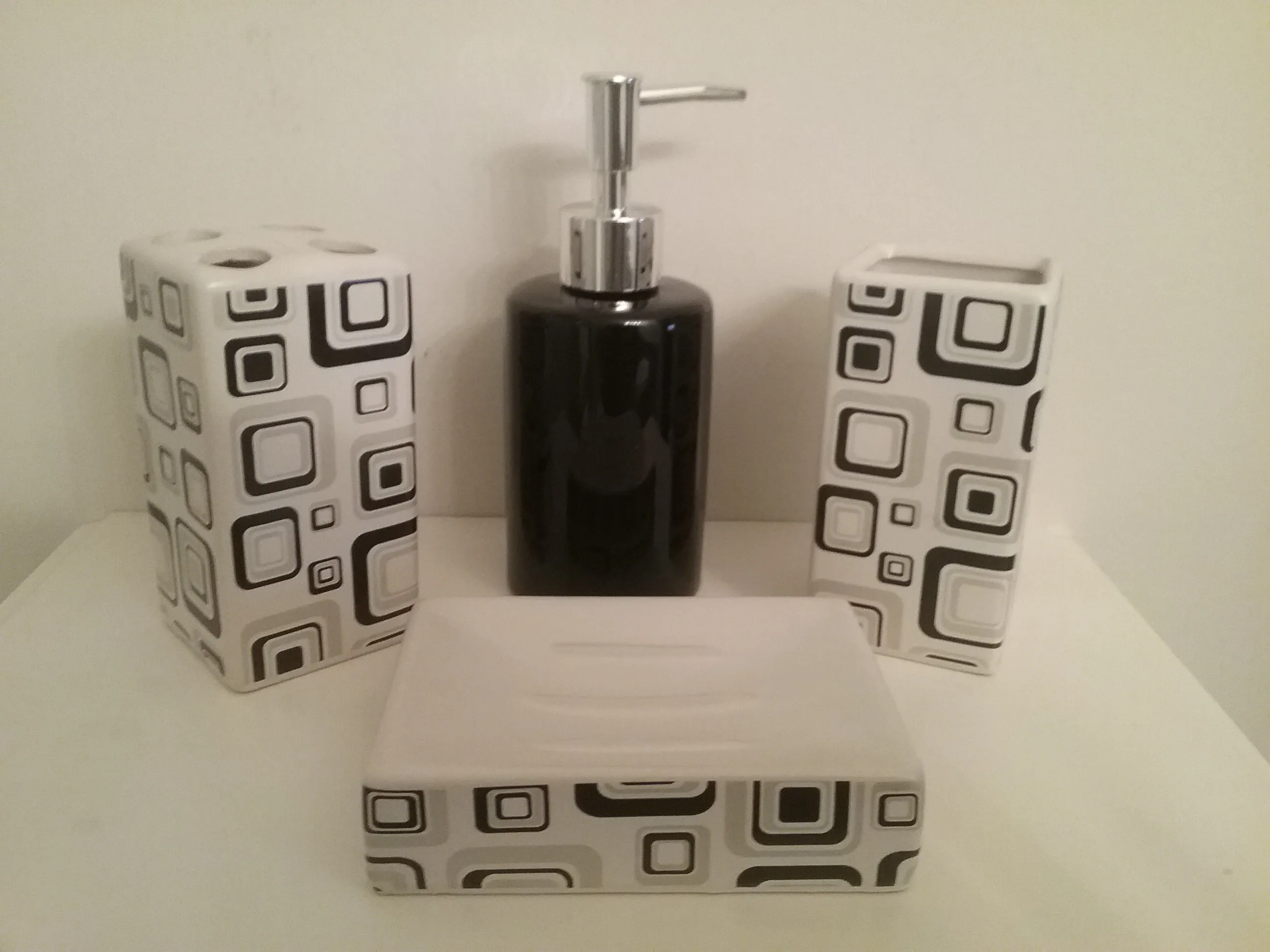 Taupe and Black Bathroom Accessory Set