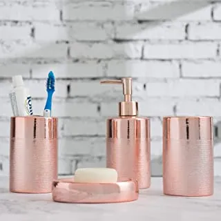 Textured Rose Gold Ceramic Bathroom Set