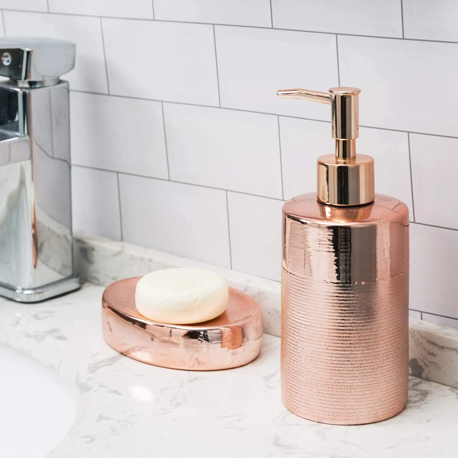 Textured Rose Gold Ceramic Bathroom Set