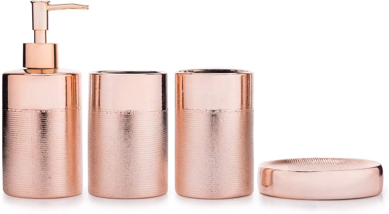 Textured Rose Gold Ceramic Bathroom Set