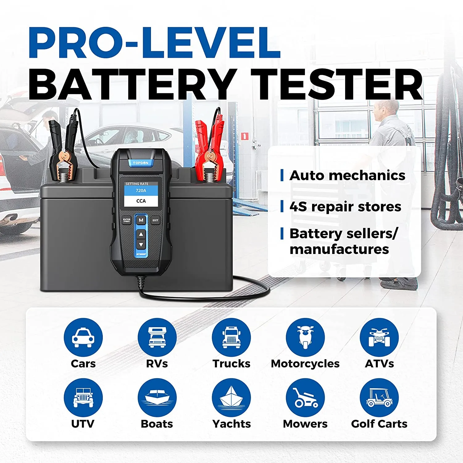 TOPDON BT300P Battery, Charging System, and Cranking System Analyzer with Built-In Printer