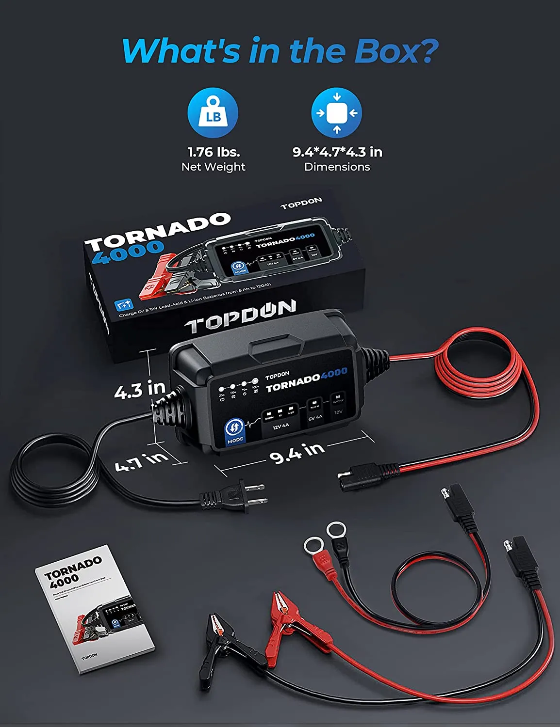 TOPDON TORNADO4000 All-In-One Battery Charger 6-120Ah