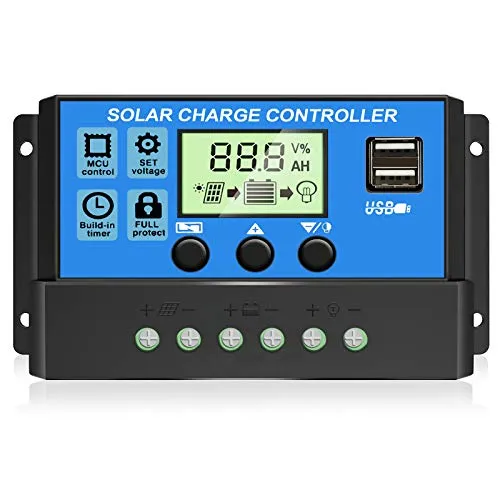 [Upgraded] 30A Solar Charge Controller, 12V/ 24V Solar Panel Regulator with Adjustable LCD Display Dual USB Port Timer Setting PWM Auto Parameter