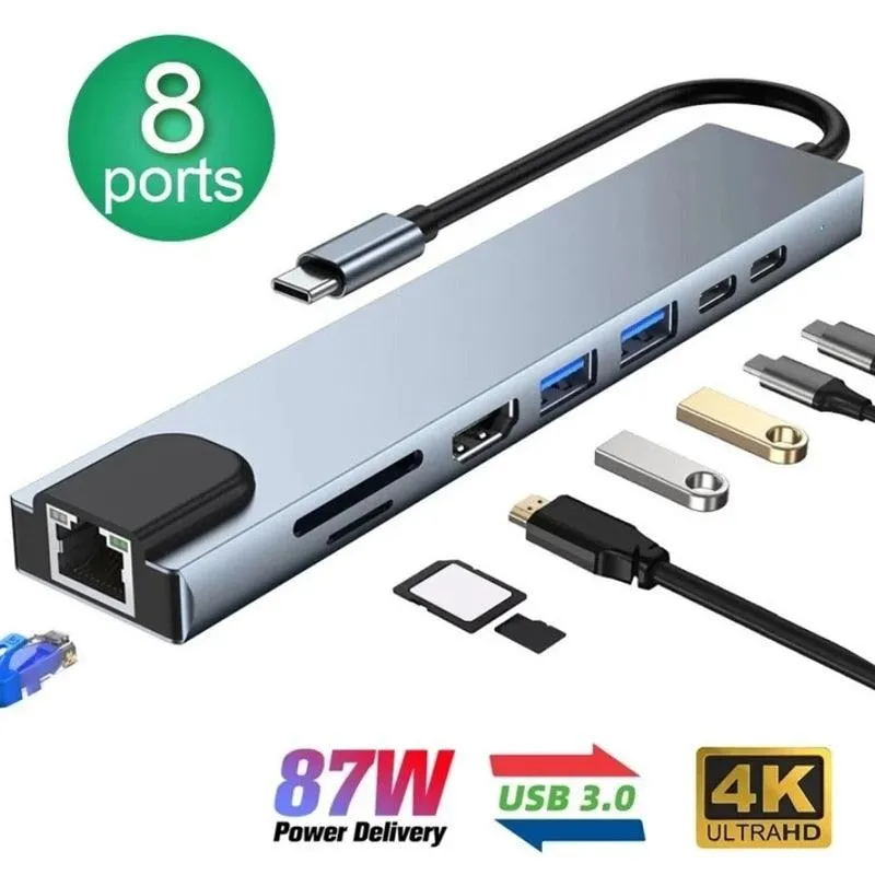 USB C Hub 8 In 1 Type C 3.1 To 4K HDMI Adapter