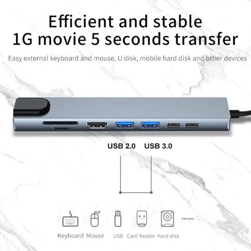 USB C Hub 8 In 1 Type C 3.1 To 4K HDMI Adapter