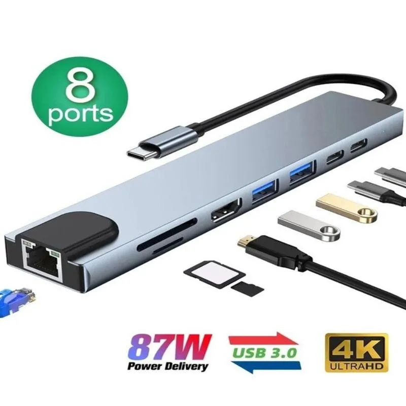 USB C Hub 8 In 1 Type C 3.1 To 4K HDMI Adapter