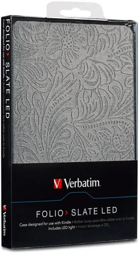 Verbatim Folio Case with LED Light for Kindle 4 and 5 (only), Slate Silver