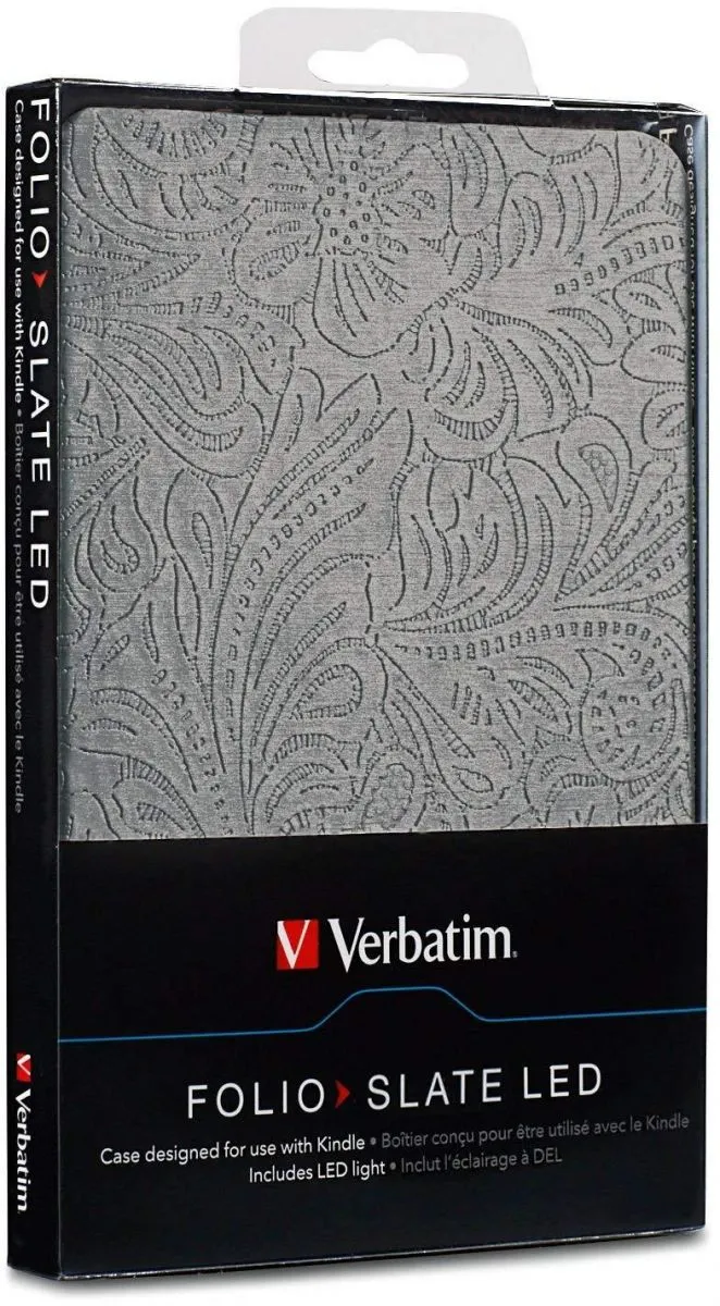 Verbatim Folio Case with LED Light for Kindle 4 and 5 (only), Slate Silver